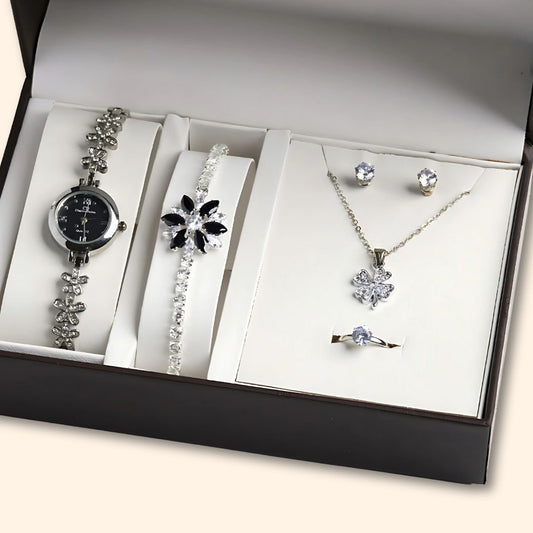 🌸 Blooming Beauty - 6PCS Silver Jewelry Set for Timeless Elegance 🌸